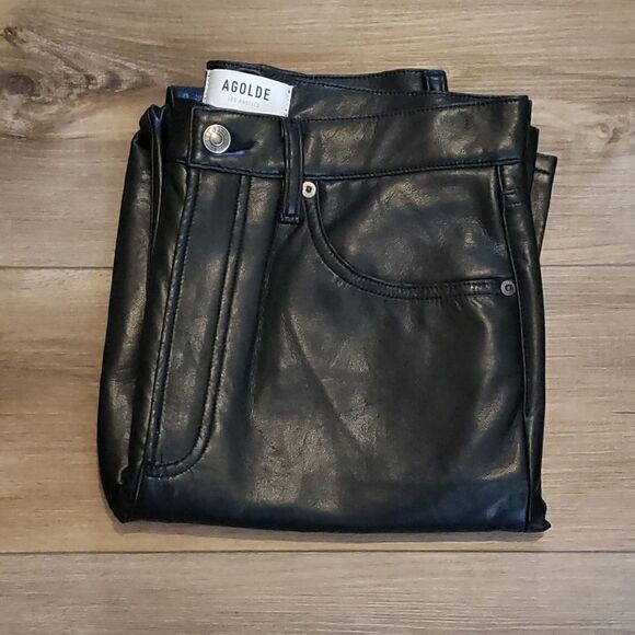 NWOT Agolde 90's Pinch Waist Ultra High Rise Straight Leg Leather Pants Size 28 - Picture 8 of 10